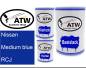 Preview: Nissan, Medium blue, RCJ: 500ml Lackdose + 500ml Klarlack + 250ml Härter - Set, von ATW Autoteile West.
